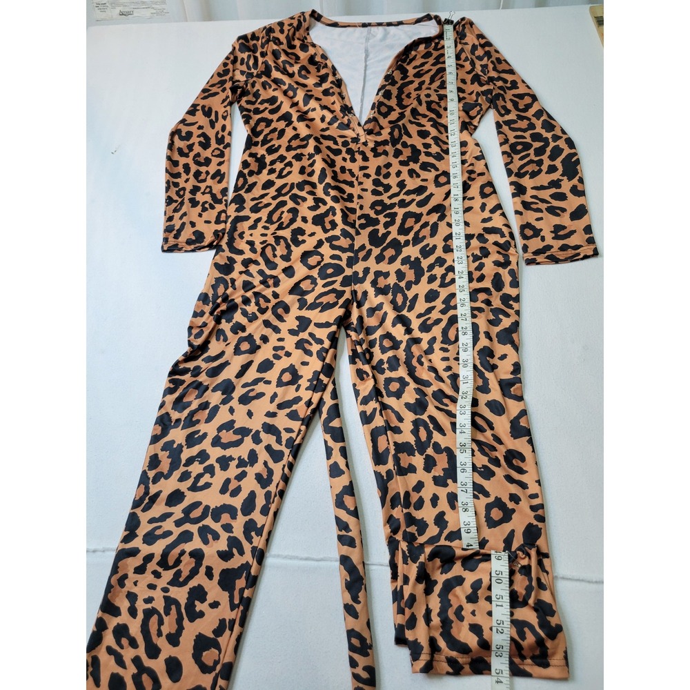 Leopard Print Long Sleeve Jumpsuit with Tail Animal Costume Brown Black Large744